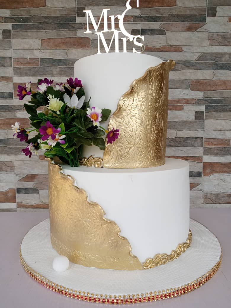 Gold and White Wedding Cake